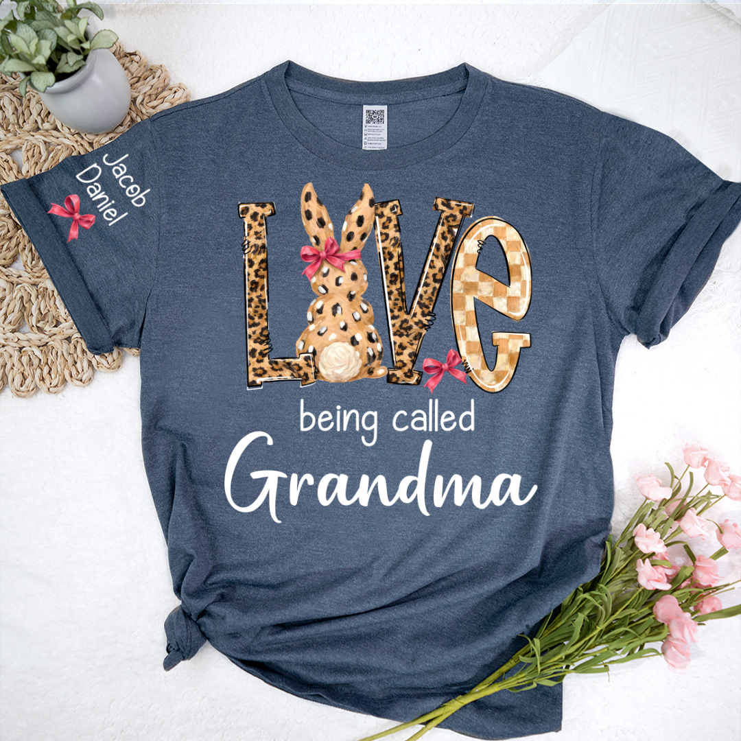 Easter Bunny with Bow Love Being Called Grandma and Grandkids Personalized Shirt
