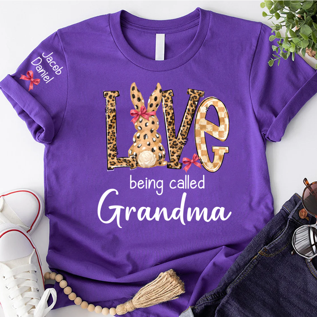 Easter Bunny with Bow Love Being Called Grandma and Grandkids Personalized Shirt