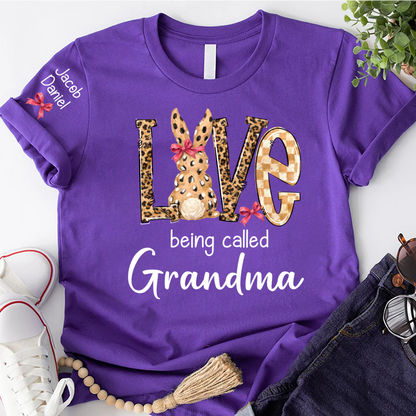 Easter Bunny with Bow Love Being Called Grandma and Grandkids Personalized Shirt