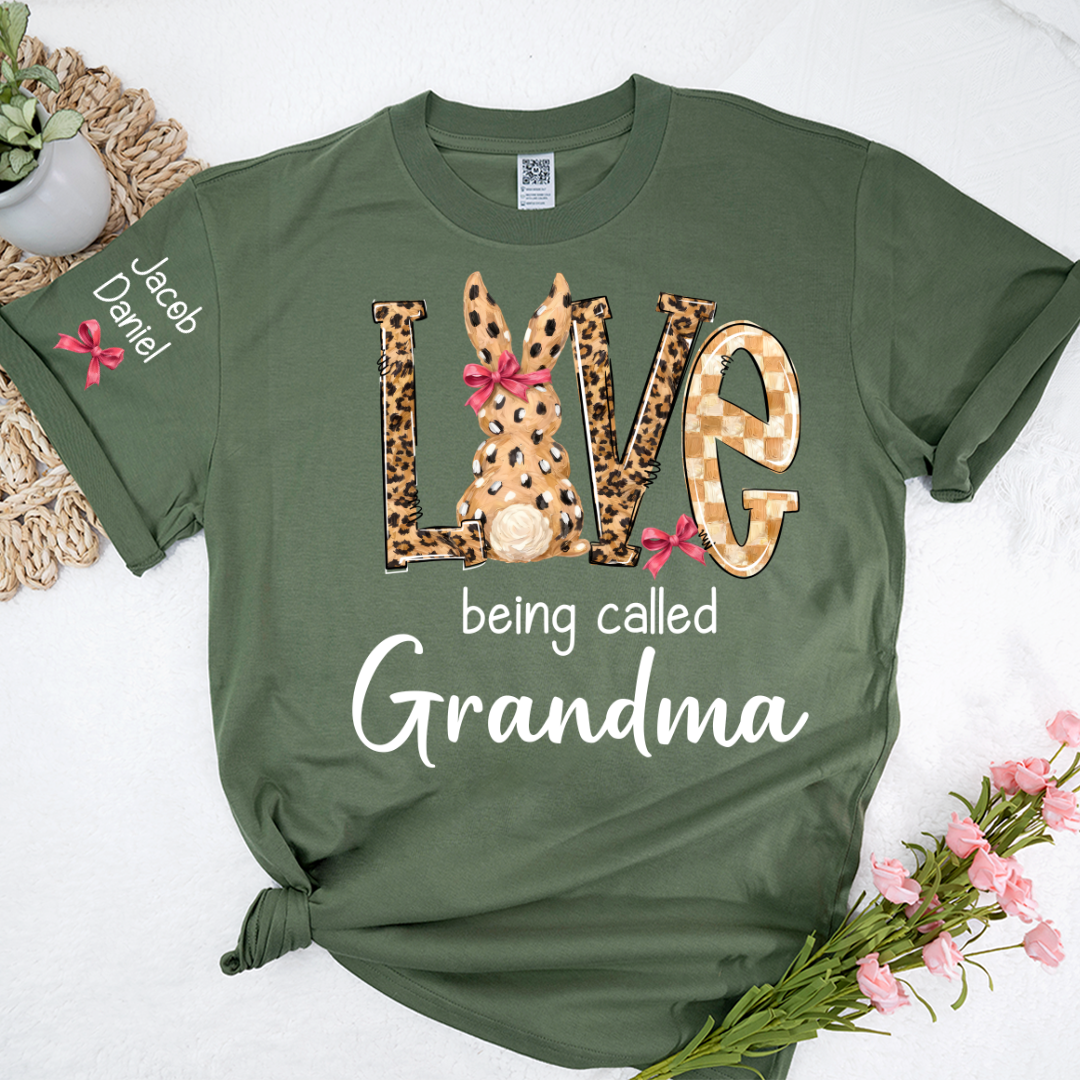 Easter Bunny with Bow Love Being Called Grandma and Grandkids Personalized Shirt