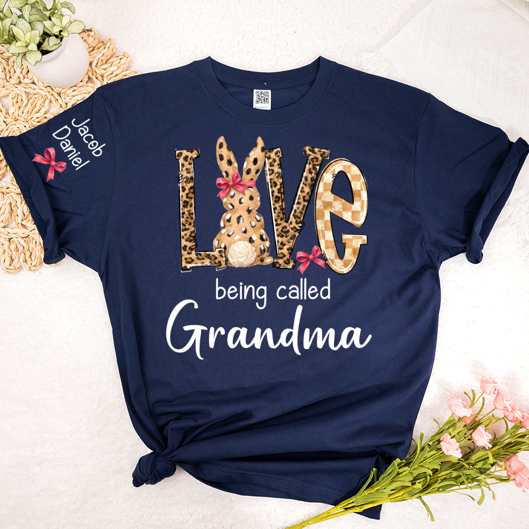 Easter Bunny with Bow Love Being Called Grandma and Grandkids Personalized Shirt
