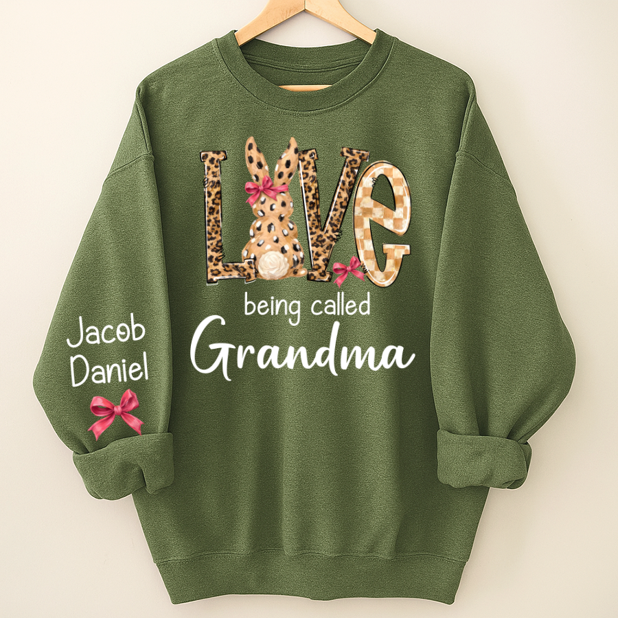 Easter Bunny with Bow Love Being Called Grandma and Grandkids Personalized Shirt
