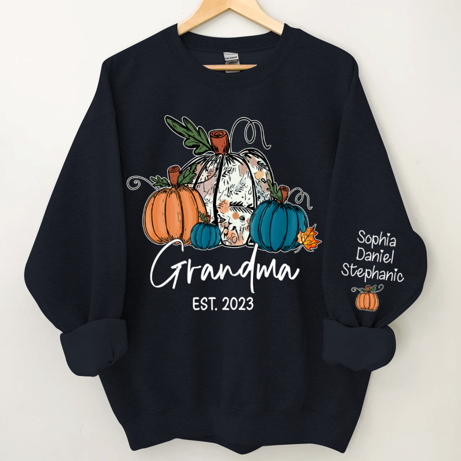 Fall Pumpkin Grandma Est Year And Kids CTH01 Sweatshirt