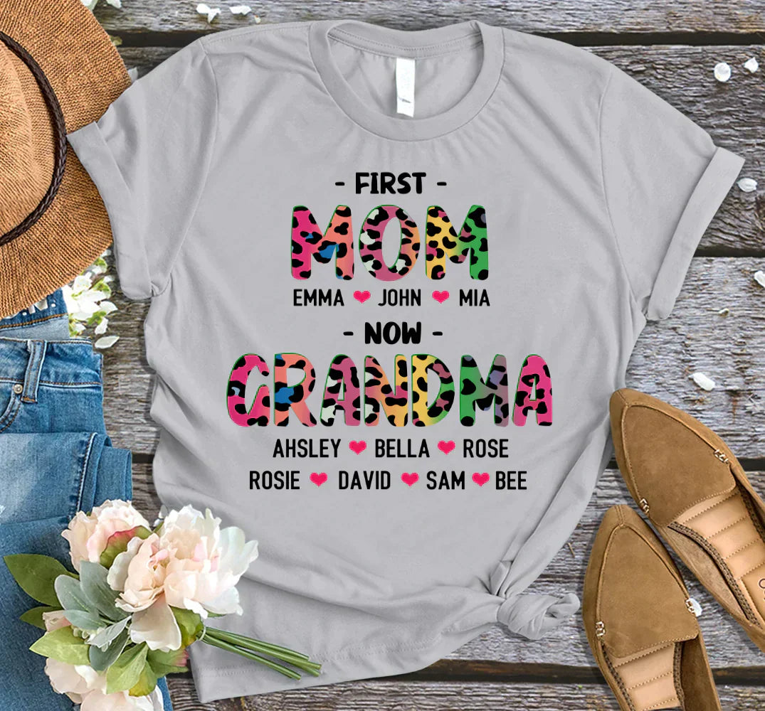 First Mom Now Grandma Leopard Shirt