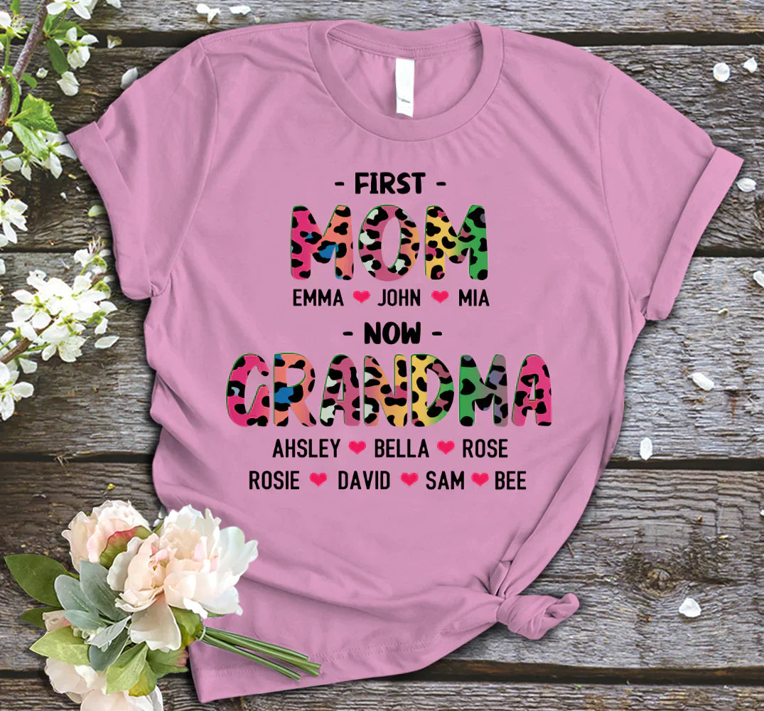 First Mom Now Grandma Leopard Shirt