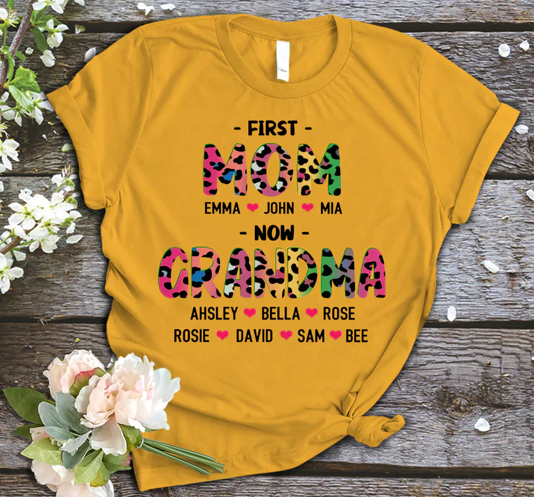 First Mom Now Grandma Leopard Shirt