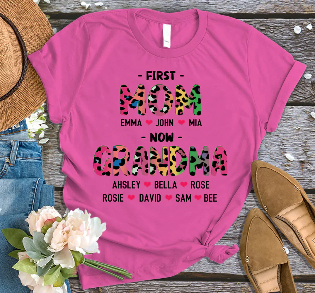 First Mom Now Grandma Leopard Shirt