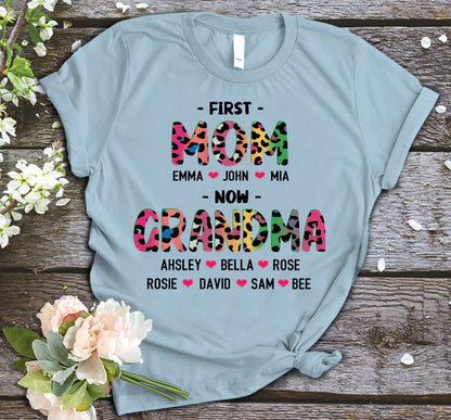 First Mom Now Grandma Leopard Shirt