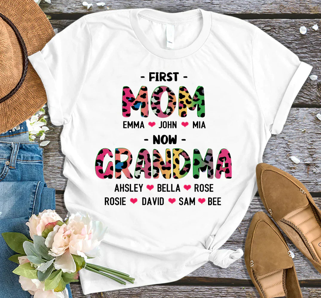 First Mom Now Grandma Leopard Shirt