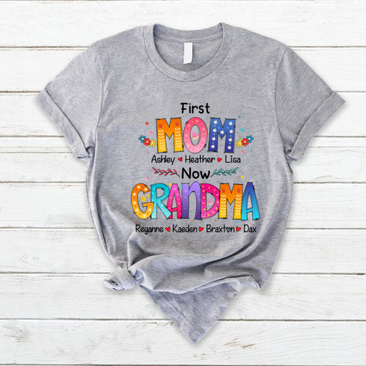 Personalized Mom and Grandma T-Shirt – Custom Colorful Family Name Shirt, Perfect Gift for Christmas