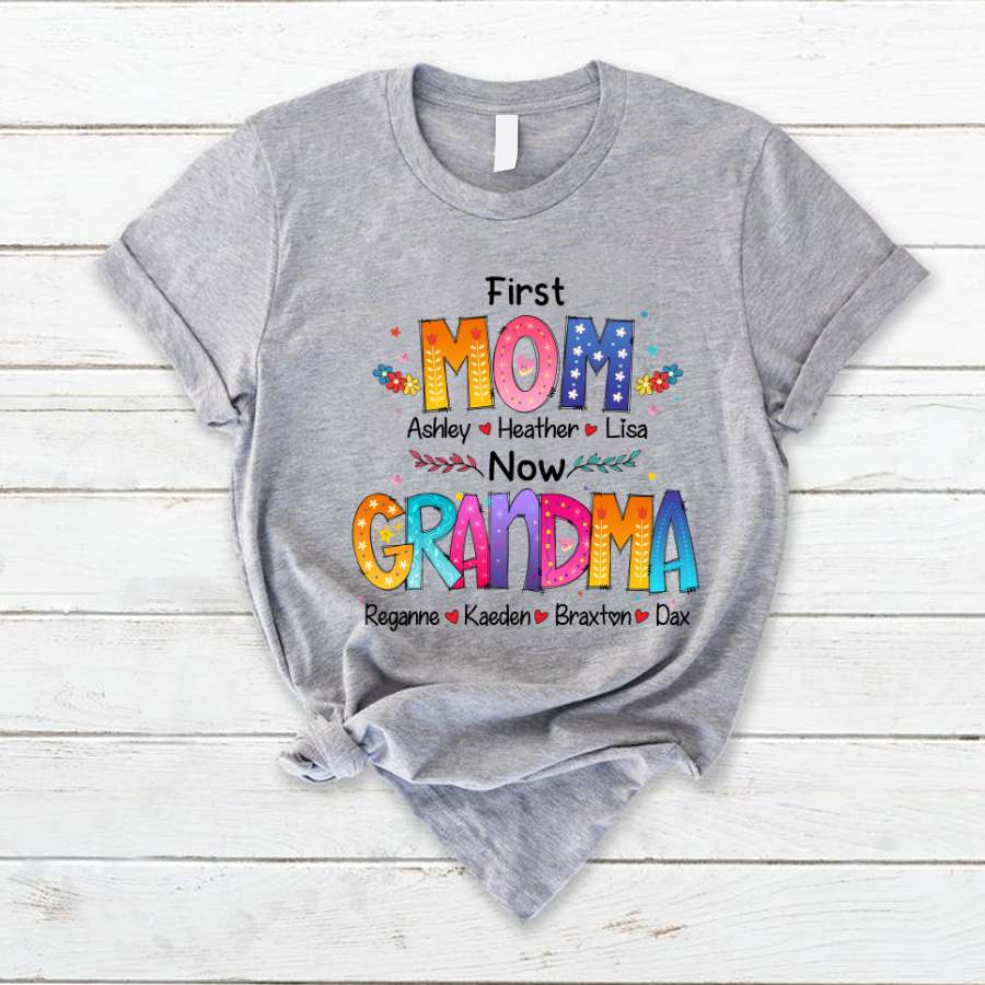 Personalized Mom and Grandma T-Shirt – Custom Colorful Family Name Shirt, Perfect Gift for  Christmas