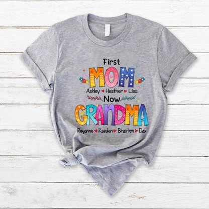 Personalized Mom and Grandma T-Shirt – Custom Colorful Family Name Shirt, Perfect Gift for  Christmas