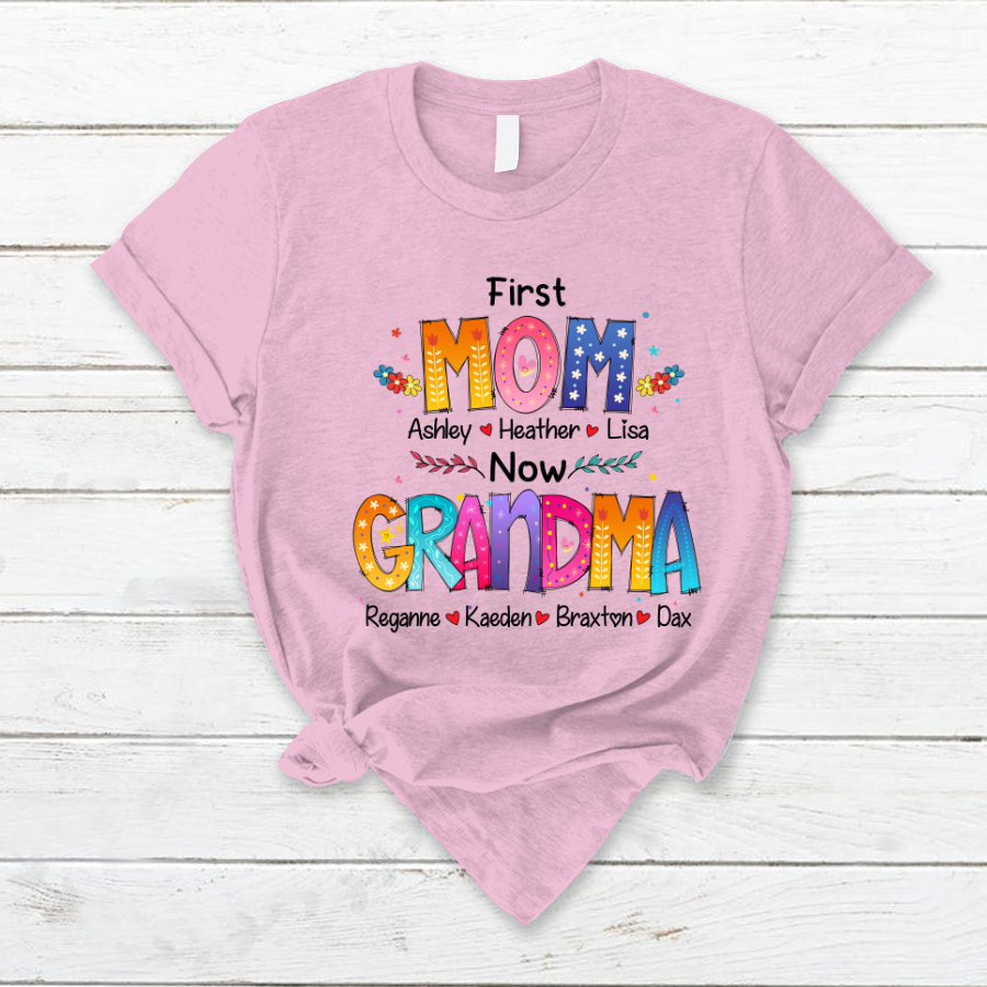 Personalized Mom and Grandma T-Shirt – Custom Colorful Family Name Shirt, Perfect Gift for  Christmas