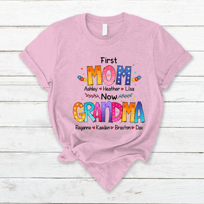 Personalized Mom and Grandma T-Shirt – Custom Colorful Family Name Shirt, Perfect Gift for  Christmas
