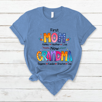 Personalized Mom and Grandma T-Shirt – Custom Colorful Family Name Shirt, Perfect Gift for  Christmas