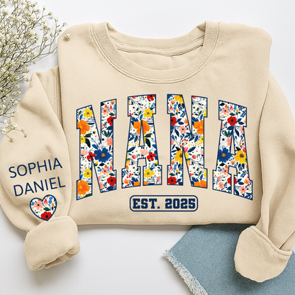 Floral Nana Est 2025 Custom Grandma And Grandkids Name Sweatshirt