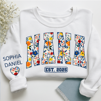 Floral Nana Est 2025 Custom Grandma And Grandkids Name Sweatshirt