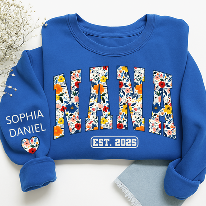 Floral Nana Est 2025 Custom Grandma And Grandkids Name Sweatshirt