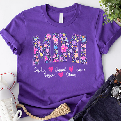 Floral Mimi Custom Grandma and Grandkids Mother's Day Gift T-shirt