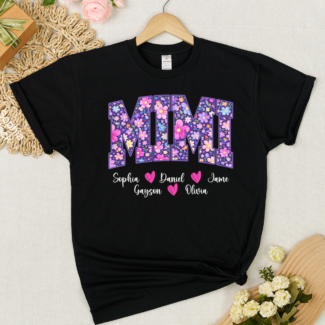 Floral Mimi Custom Grandma and Grandkids Mother's Day Gift T-shirt