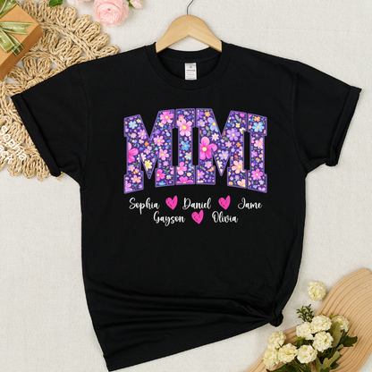 Floral Mimi Custom Grandma and Grandkids Mother's Day Gift T-shirt