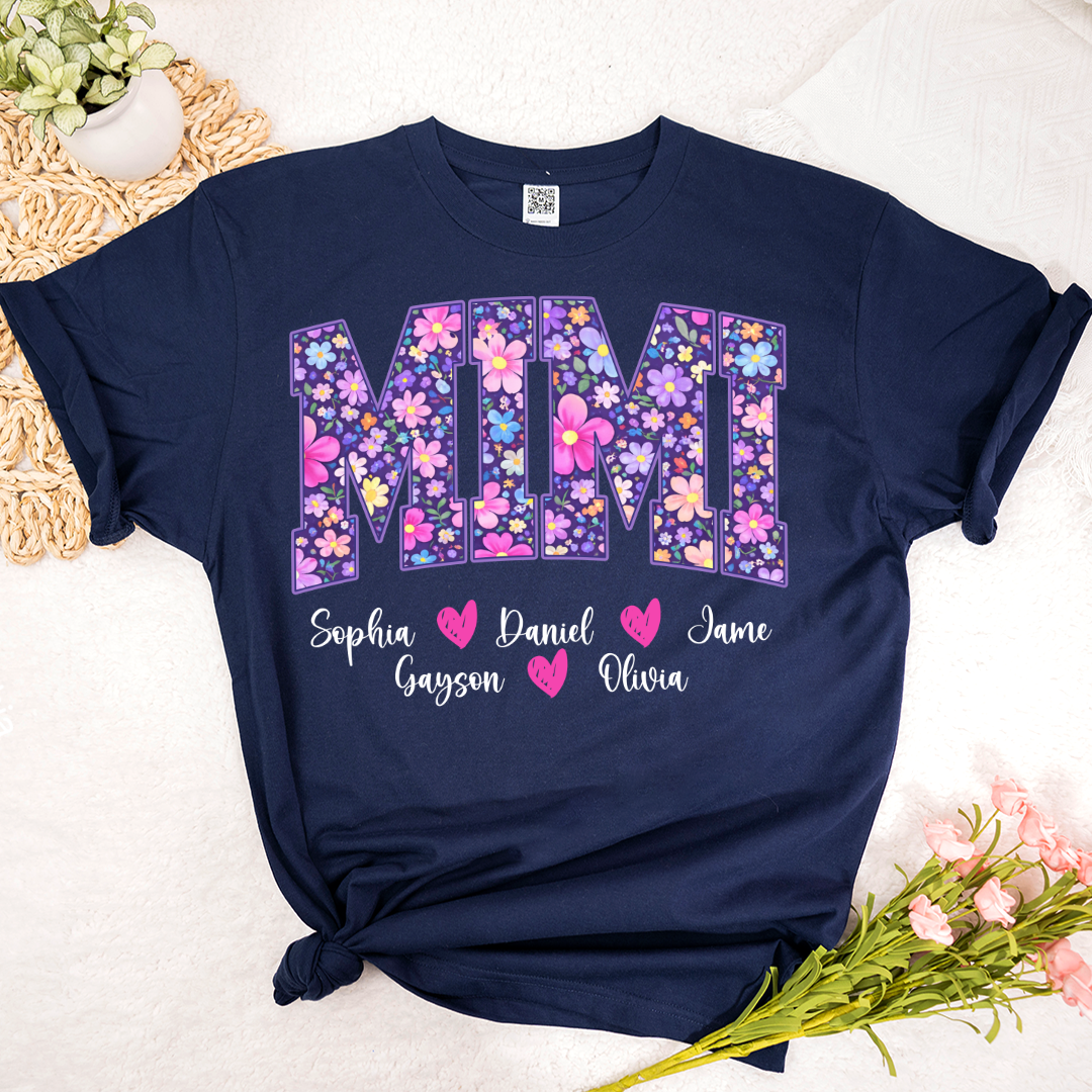 Floral Mimi Custom Grandma and Grandkids Mother's Day Gift T-shirt
