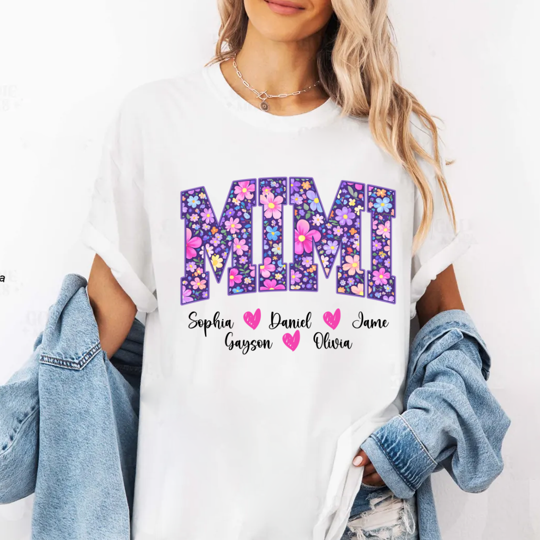 Floral Mimi Custom Grandma and Grandkids Mother's Day Gift T-shirt