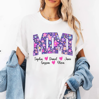 Floral Mimi Custom Grandma and Grandkids Mother's Day Gift T-shirt