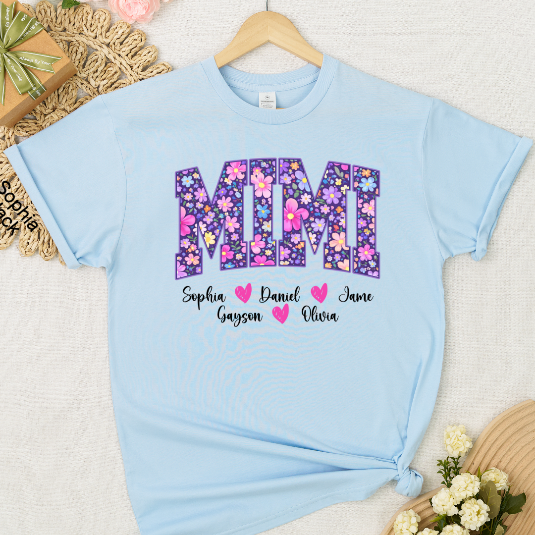 Floral Mimi Custom Grandma and Grandkids Mother's Day Gift T-shirt