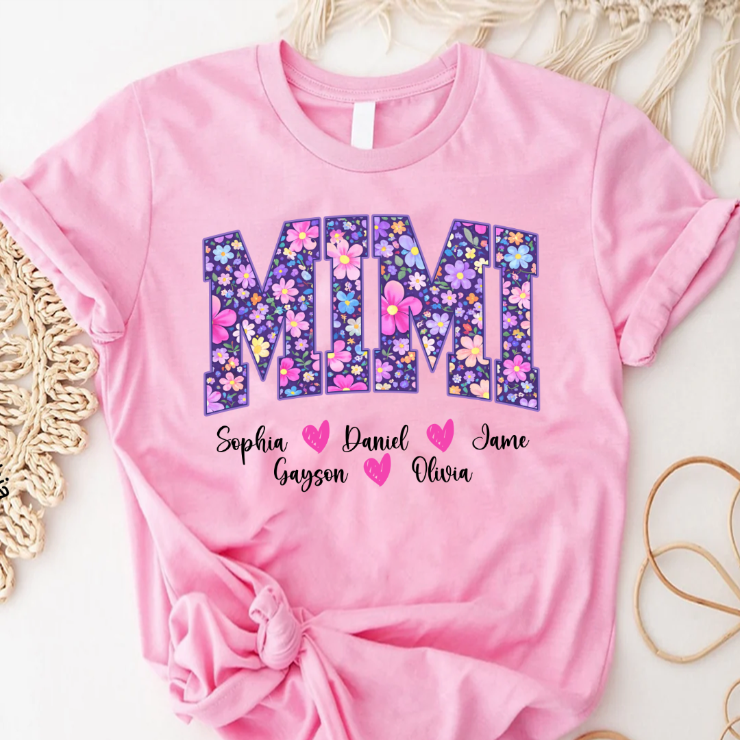 Floral Mimi Custom Grandma and Grandkids Mother's Day Gift T-shirt