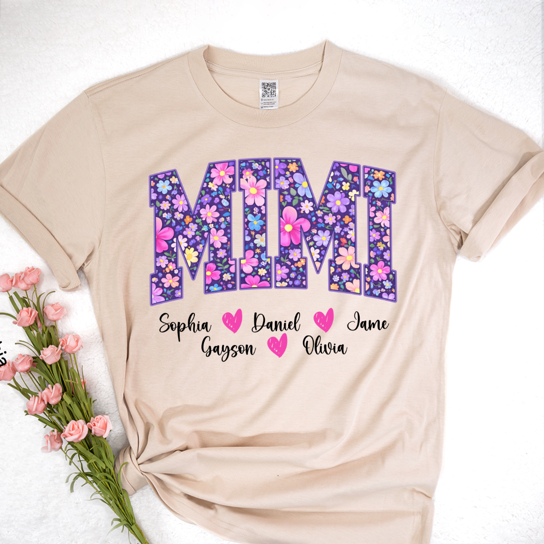 Floral Mimi Custom Grandma and Grandkids Mother's Day Gift T-shirt