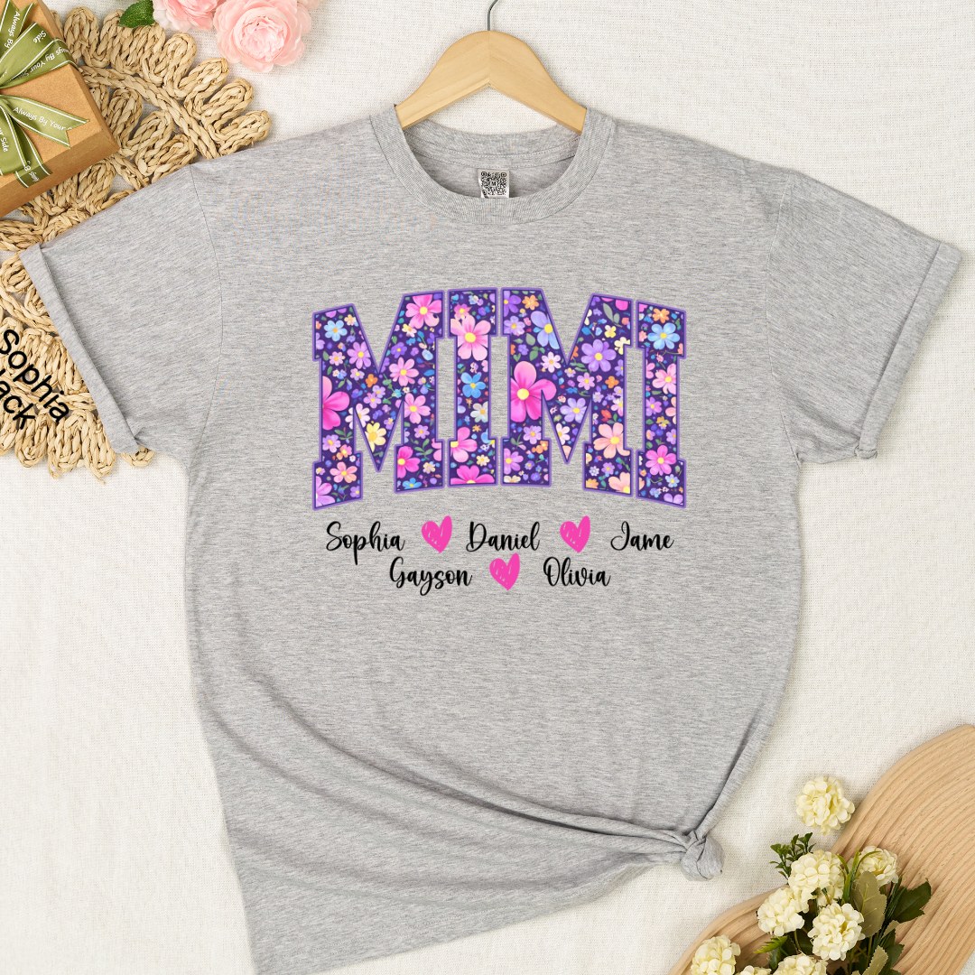 Floral Mimi Custom Grandma and Grandkids Mother's Day Gift T-shirt