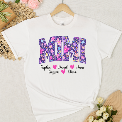 Floral Mimi Custom Grandma and Grandkids Mother's Day Gift T-shirt