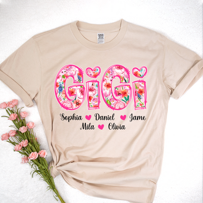 Flower Gigi and Grandkids Persanalized Grandma Shirt, Mother's Day Gift