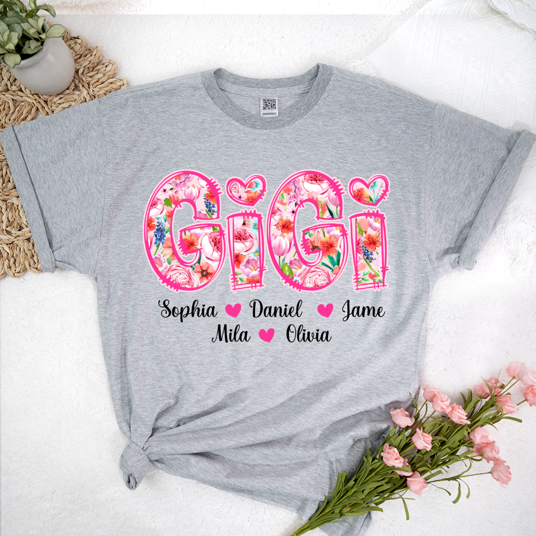 Flower Gigi and Grandkids Persanalized Grandma Shirt, Mother's Day Gift