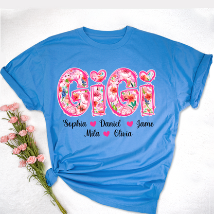 Flower Gigi and Grandkids Persanalized Grandma Shirt, Mother's Day Gift
