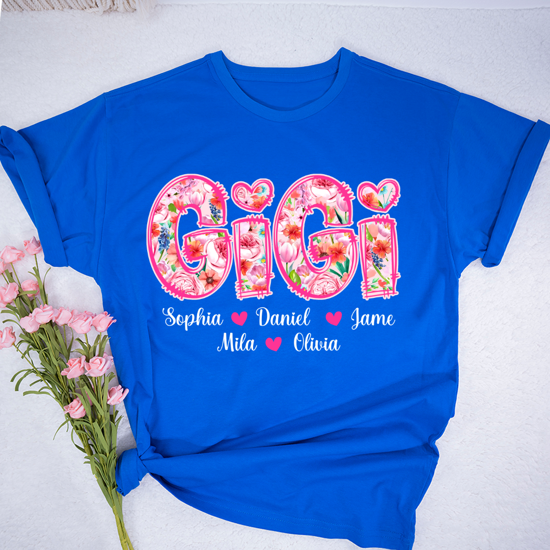 Flower Gigi and Grandkids Persanalized Grandma Shirt, Mother's Day Gift