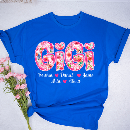 Flower Gigi and Grandkids Persanalized Grandma Shirt, Mother's Day Gift