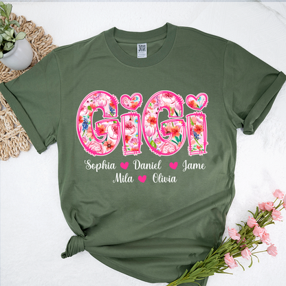 Flower Gigi and Grandkids Persanalized Grandma Shirt, Mother's Day Gift