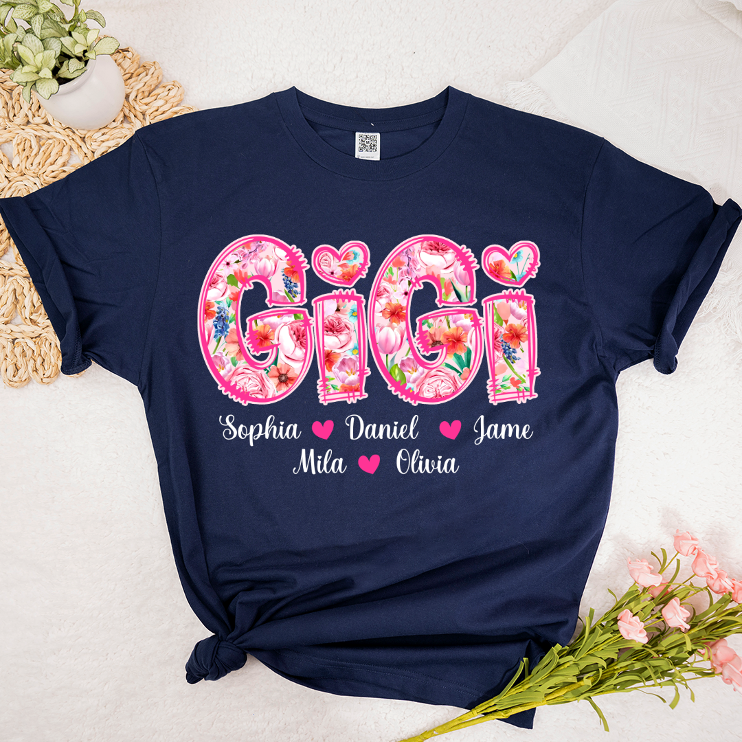 Flower Gigi and Grandkids Persanalized Grandma Shirt, Mother's Day Gift