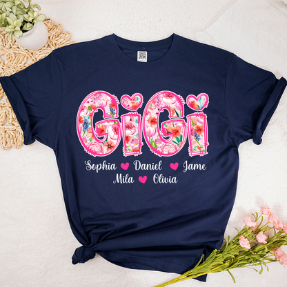 Flower Gigi and Grandkids Persanalized Grandma Shirt, Mother's Day Gift