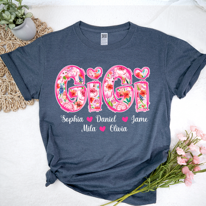 Flower Gigi and Grandkids Persanalized Grandma Shirt, Mother's Day Gift