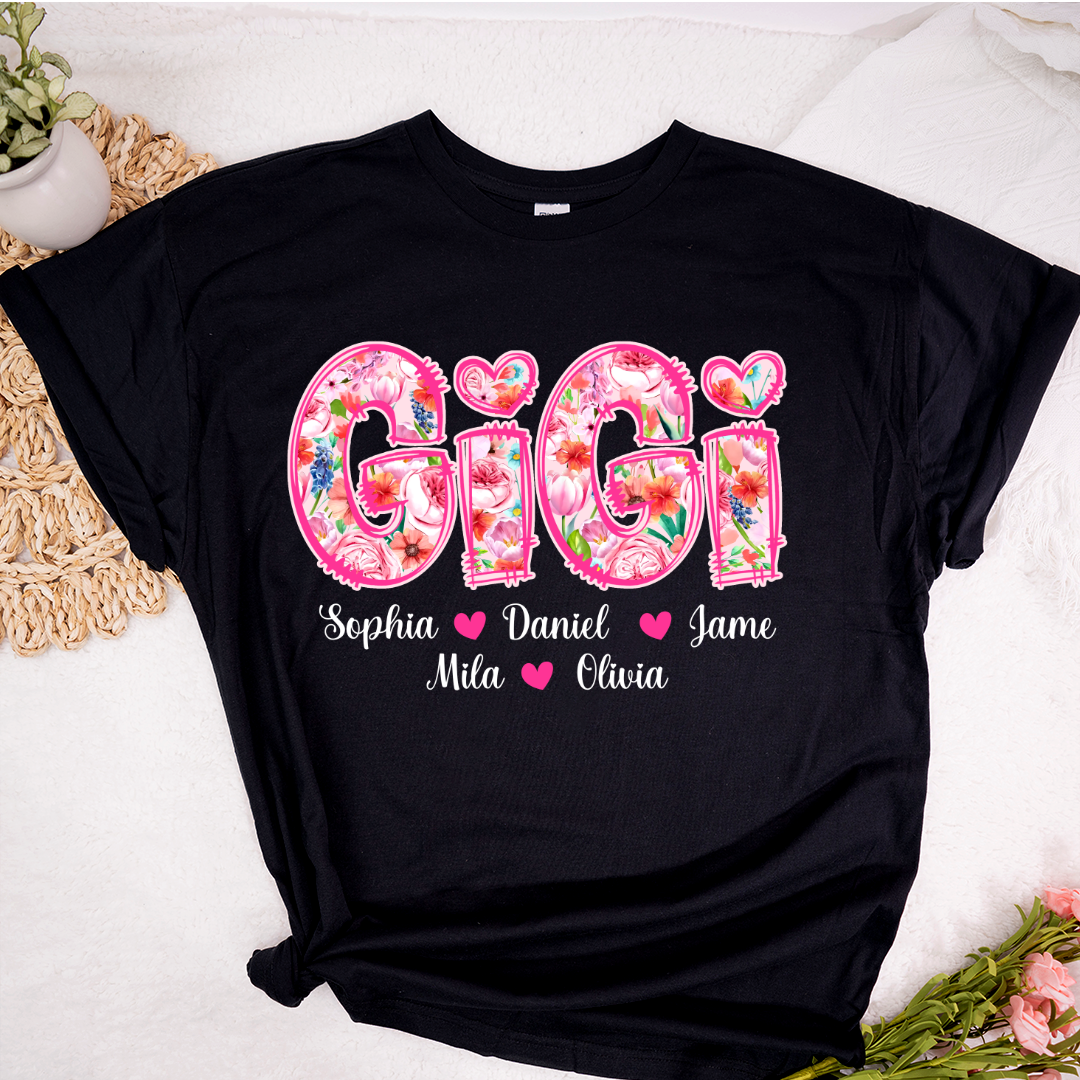 Flower Gigi and Grandkids Persanalized Grandma Shirt, Mother's Day Gift