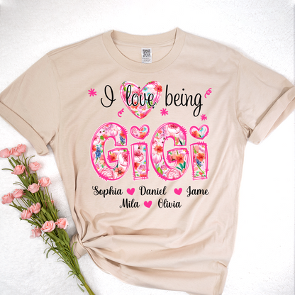 Flower I Love Being Gigi and Grandkids Persanalized Grandma Shirt, Mother's Day Gift