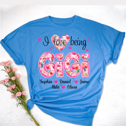 Flower I Love Being Gigi and Grandkids Persanalized Grandma Shirt, Mother's Day Gift