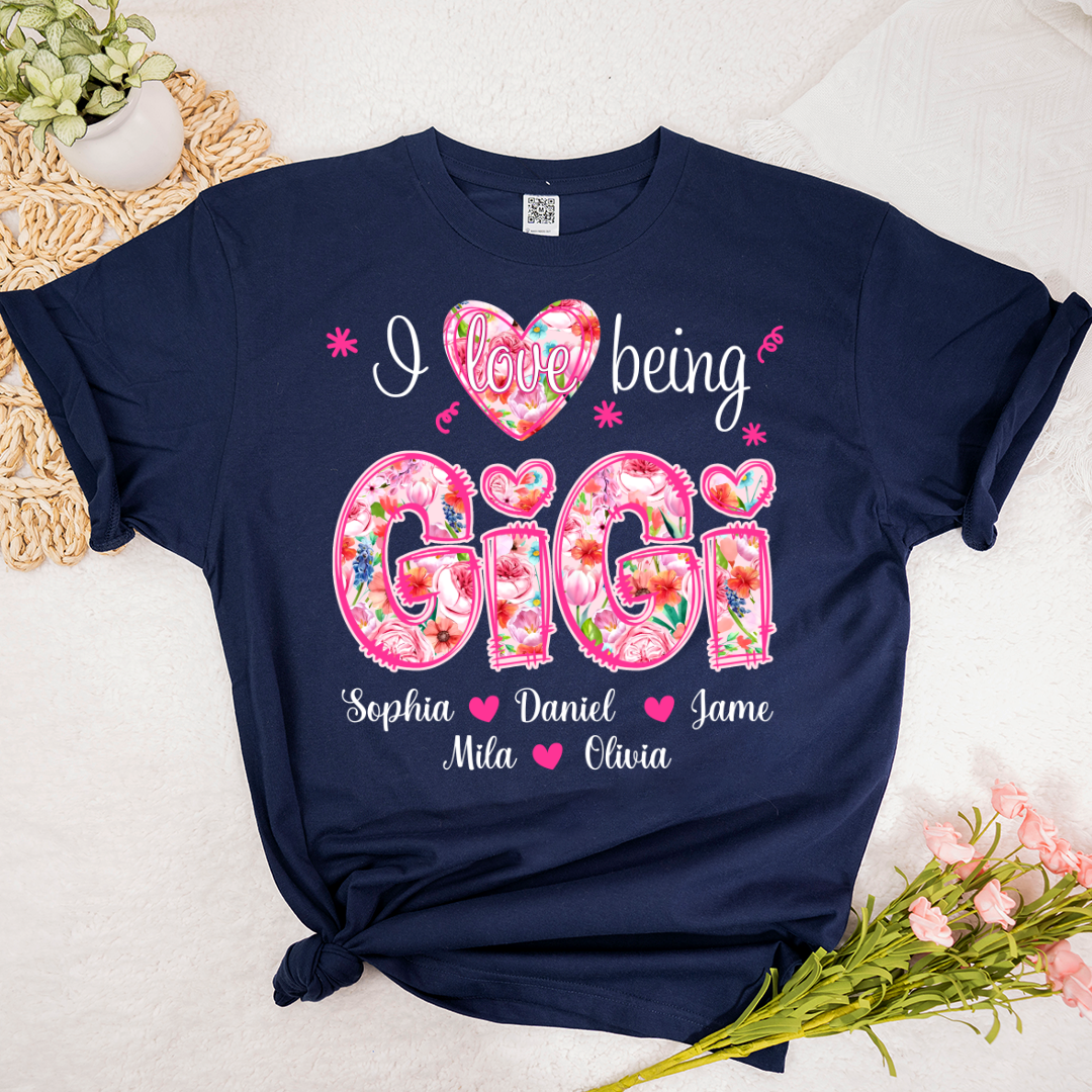 Flower I Love Being Gigi and Grandkids Persanalized Grandma Shirt, Mother's Day Gift