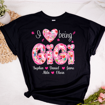 Flower I Love Being Gigi and Grandkids Persanalized Grandma Shirt, Mother's Day Gift