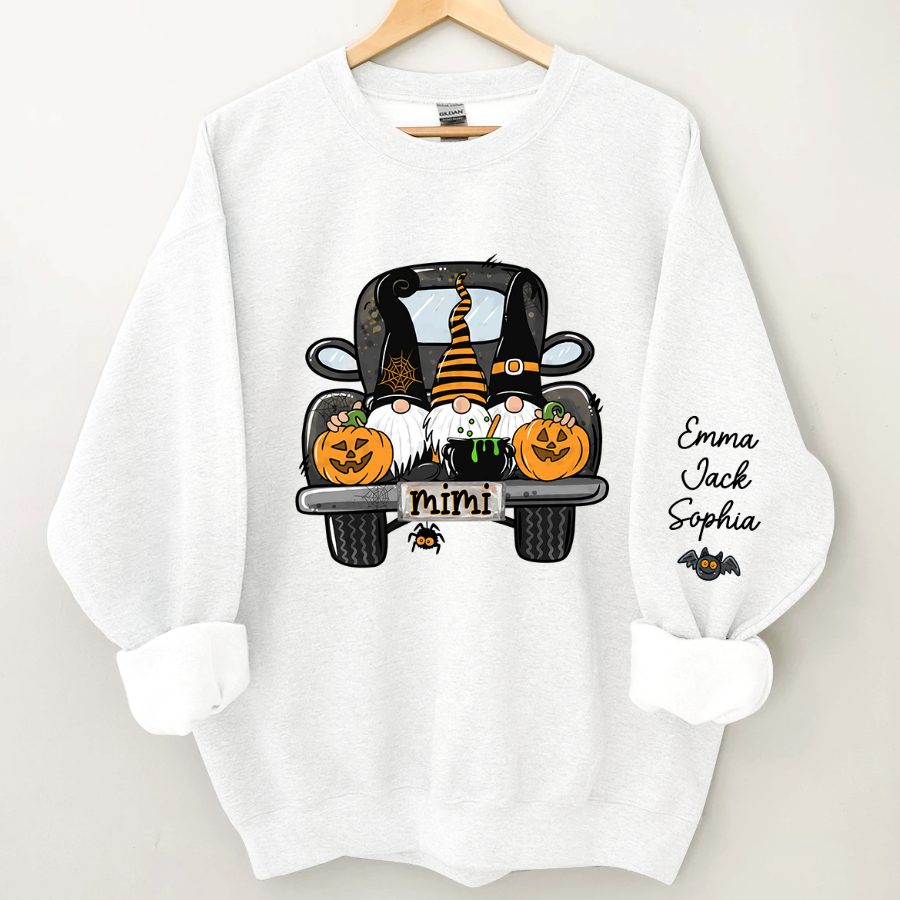 Personalized Halloween Truck Gnome And Grandkids Sweatshirt
