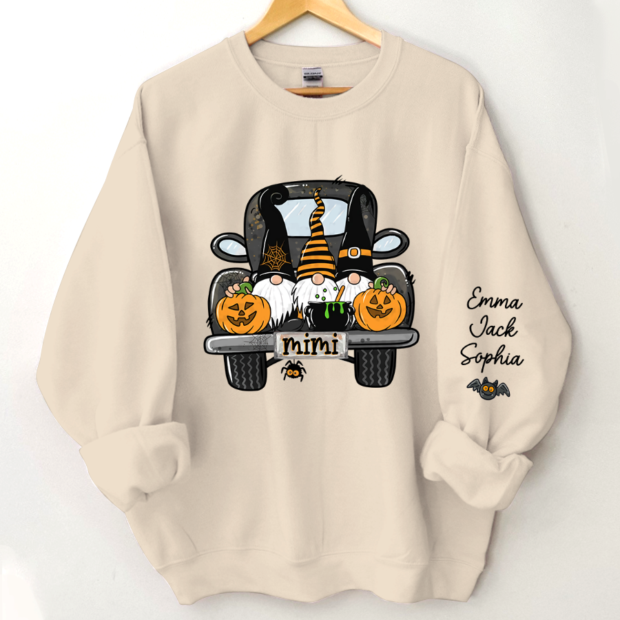 Personalized Halloween Truck Gnome And Grandkids Sweatshirt
