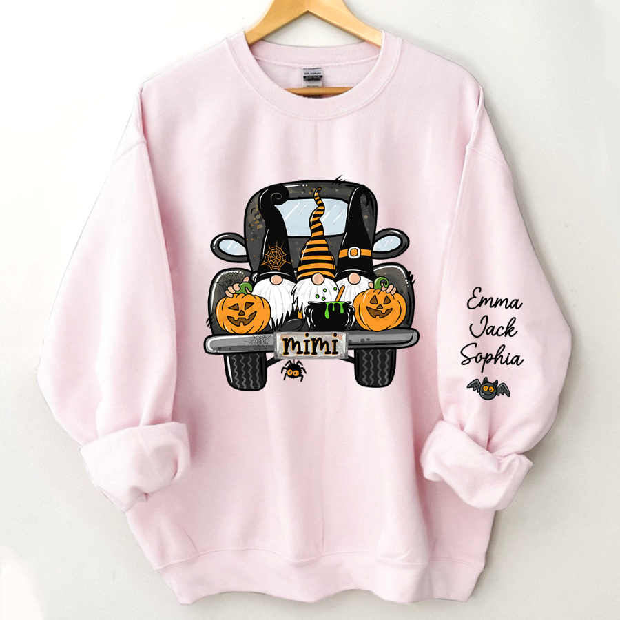 Personalized Halloween Truck Gnome And Grandkids Sweatshirt